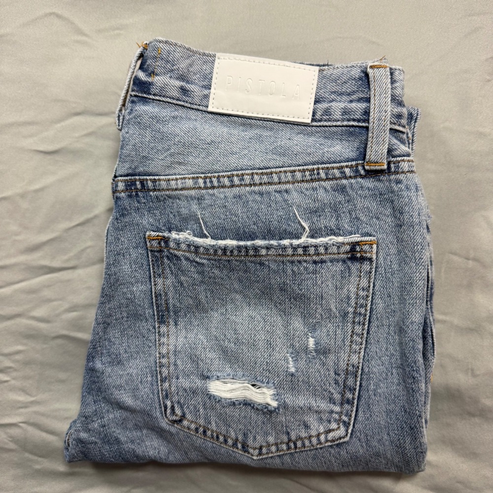 Pistola Womens High Rise Straight Leg Distressed Jeans Light Wash Blue Sz 26 - Picture 1 of 10